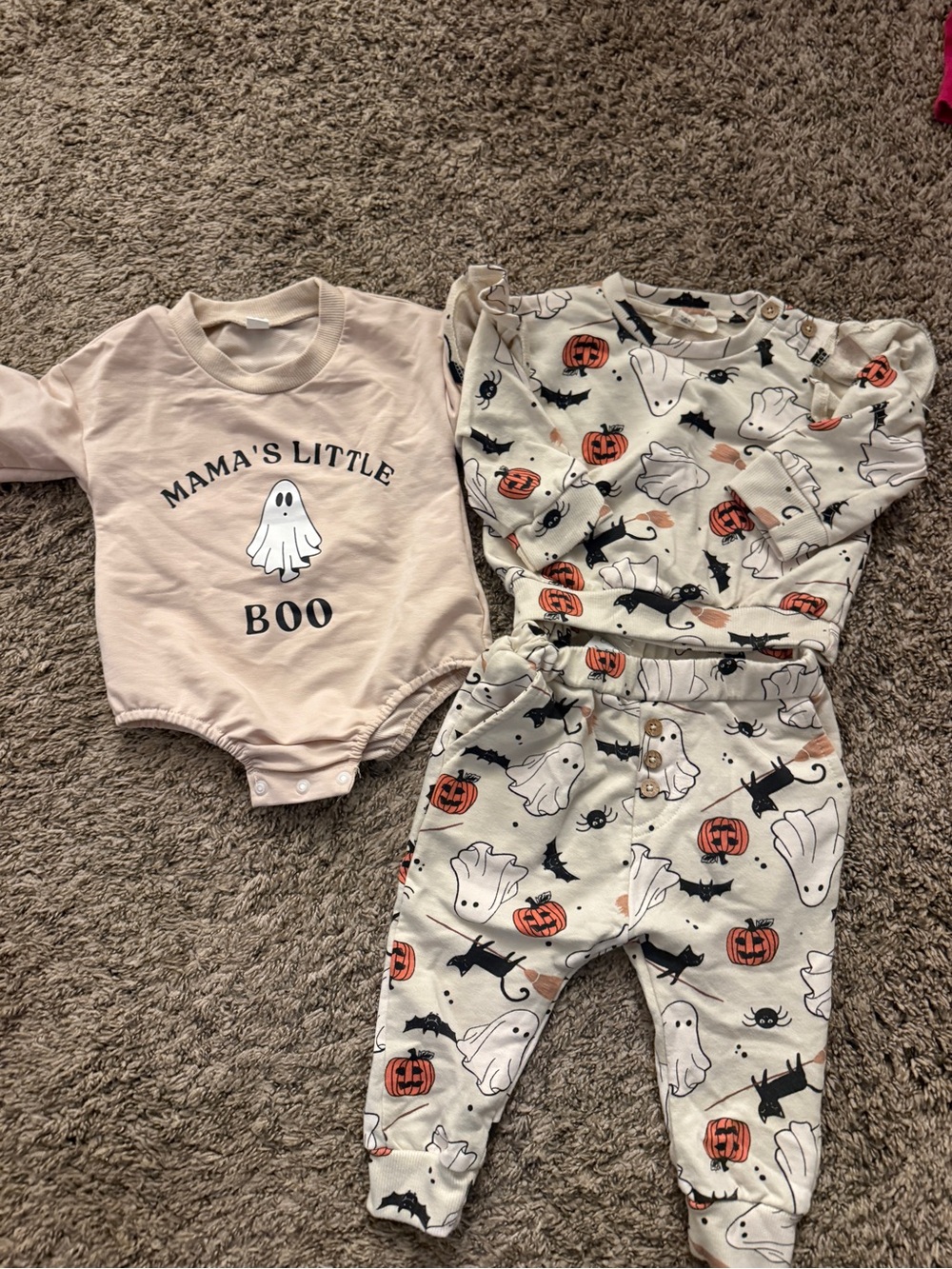 Jessica Simpson Pink & White Halloween Baby Bodysuit with Ghost Print Pants Set